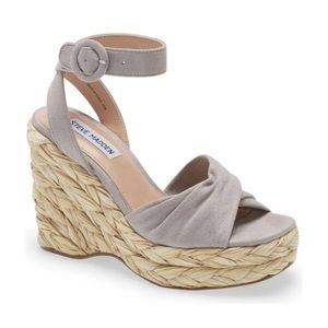 New Steve Madden Gray Faux Suede Espadrille Wedge Platform Sandal Poloma